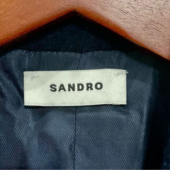 Sandro Noella Navy Tweed Blazer Sz 36 US Sz 4 Braid Trimmed Lined - Picture 4 of 13